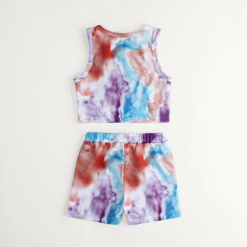 18M-6Y Toddler Girls Outfits Sets Tie-Dye Tank Top With Shorts Wholesale Girls Fashion Clothes