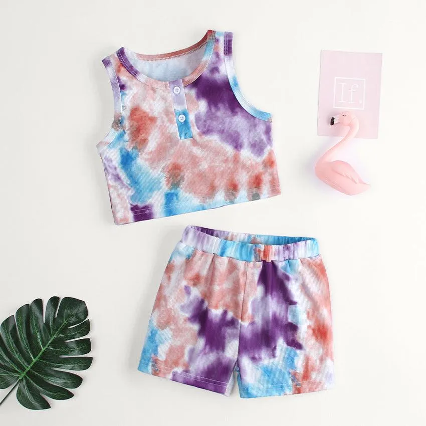 18M-6Y Toddler Girls Outfits Sets Tie-Dye Tank Top With Shorts Wholesale Girls Fashion Clothes