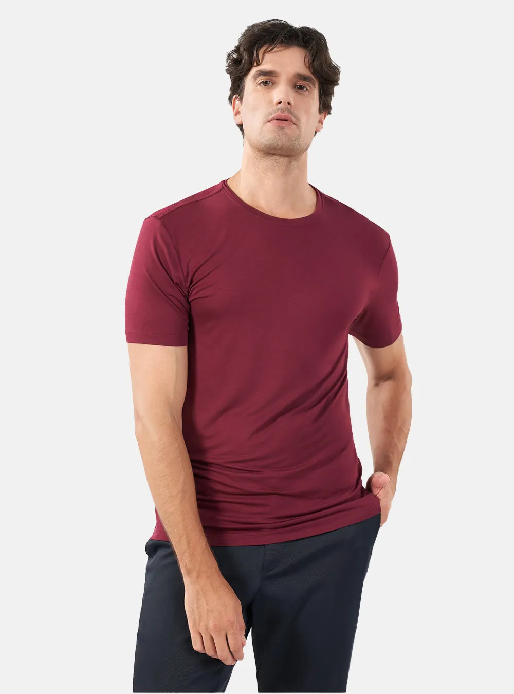 3 Packs Men's Undershirt Bamboo Rayon Moisture-Wicking Stretch Crew Neck