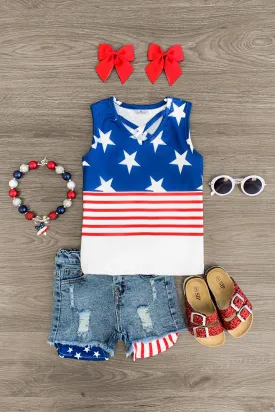 American Flag Criss Cross Tank Short Set