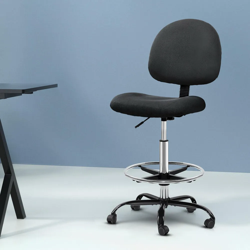 Artiss Office Chair Veer Drafting Stool Fabric Chairs Black