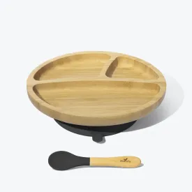 Avanchy Bamboo Suction Toddler Plate   Spoon - Black