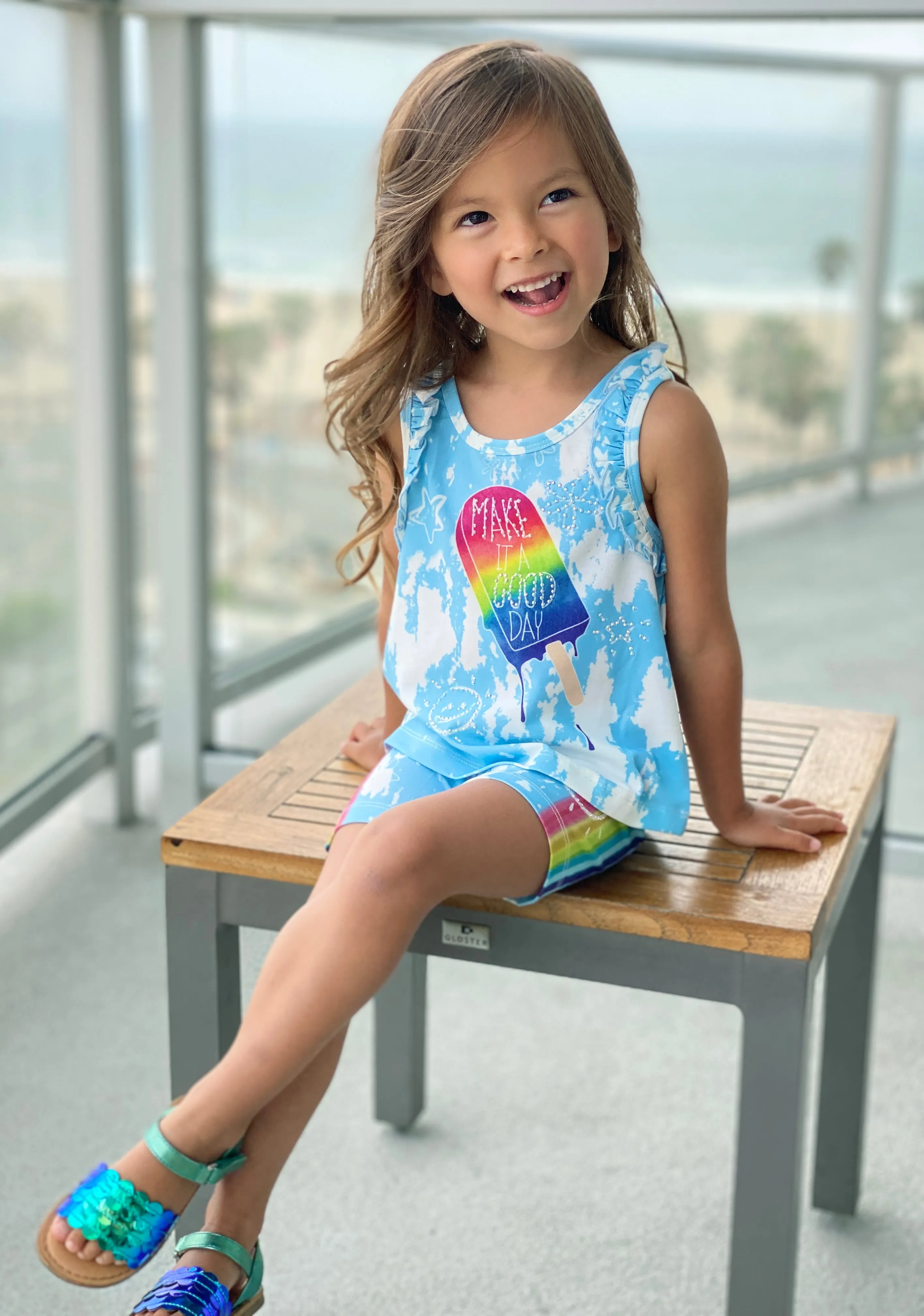 Baby Sara Blue Tie Dye w/Rainbow Detail Biker Shorts