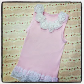 Baby to girl  white & pink top vintage inspired singlet tank top.SINGLET04