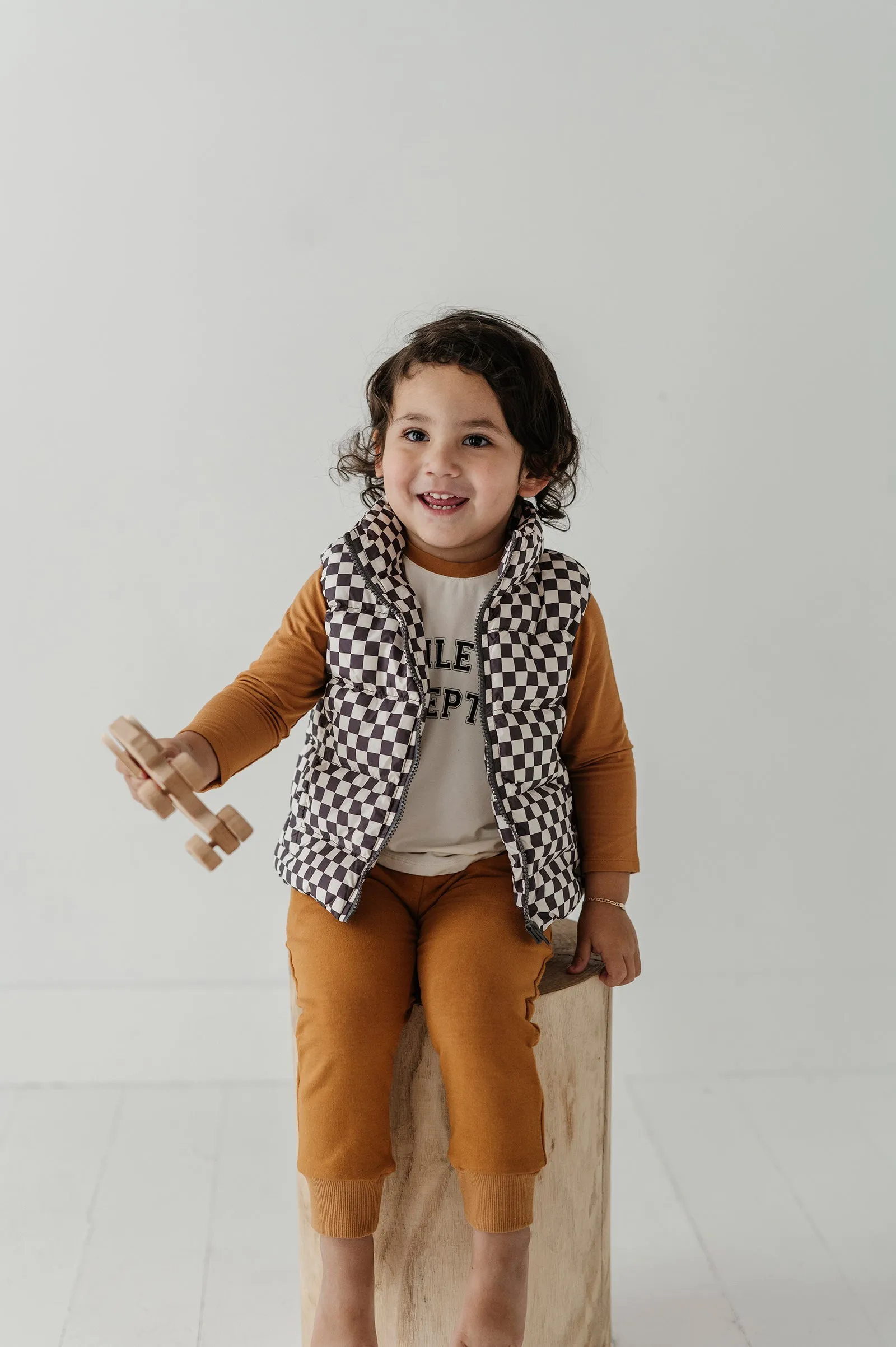 Babysprouts Puffer Vest | Checkered in Grey Wash