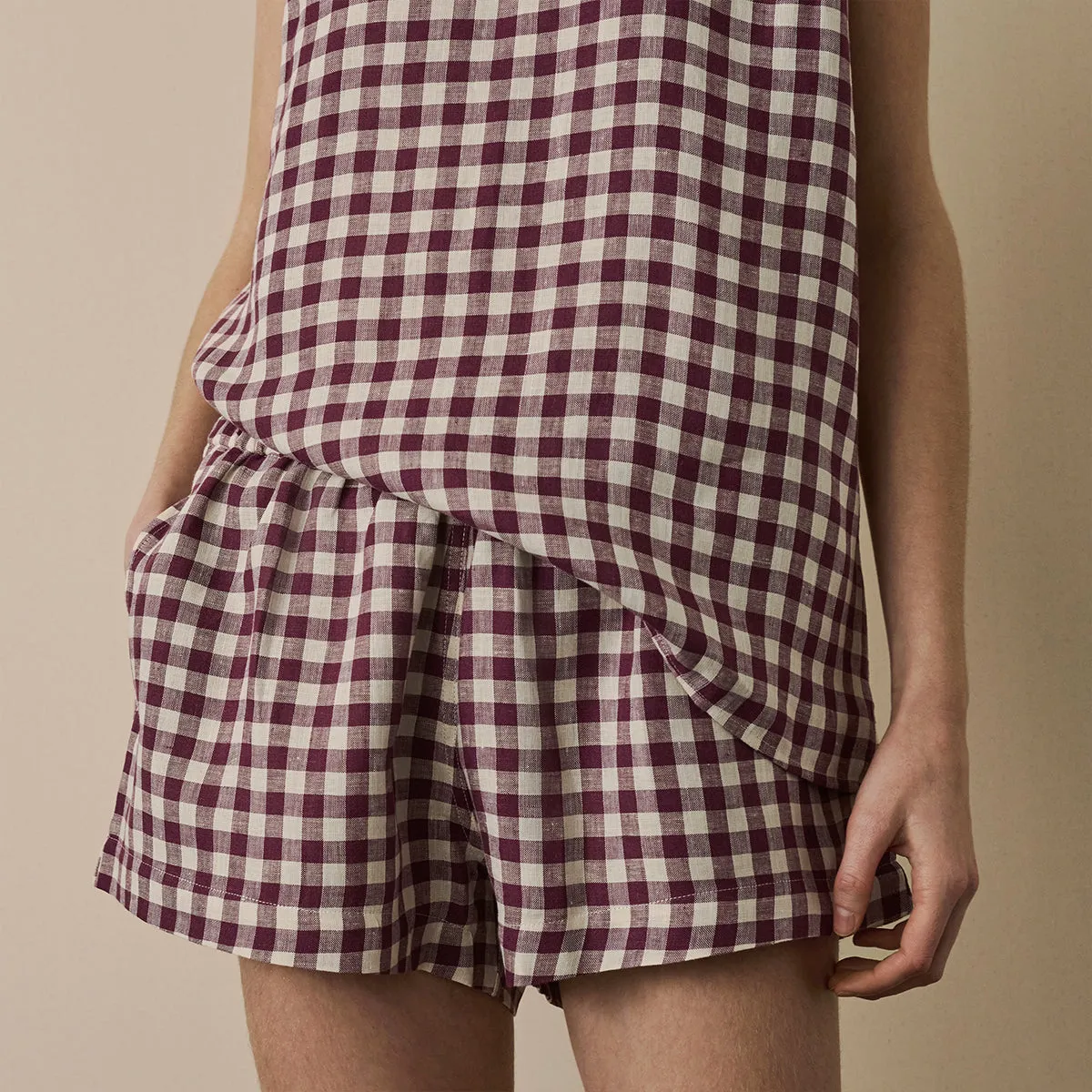 Berry Gingham Linen Cami Set