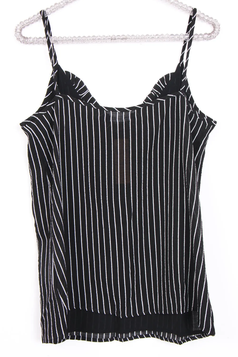 Black and White V Neck Ruffle Stripe Print Cami Top