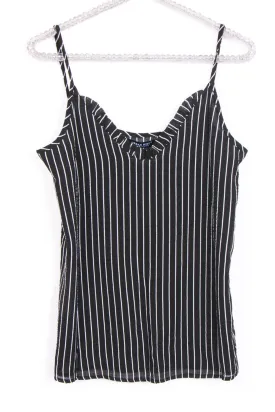 Black and White V Neck Ruffle Stripe Print Cami Top