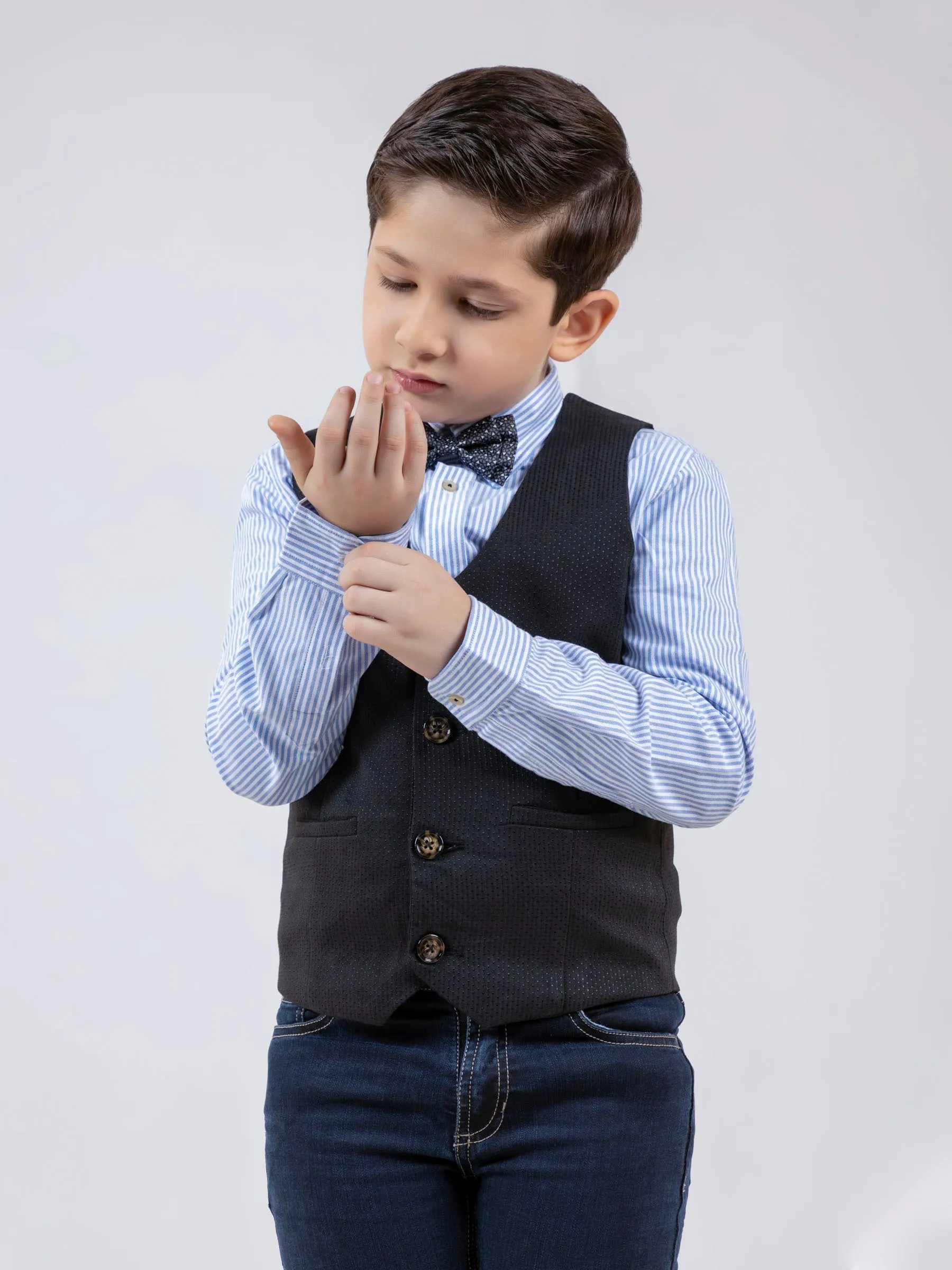 Black Structured Suit Vest With Bow