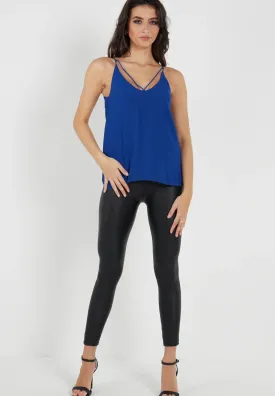 Blue Plain Strappy Cami Top