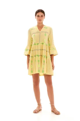 Cami Embroidered Cotton Dress Yellow