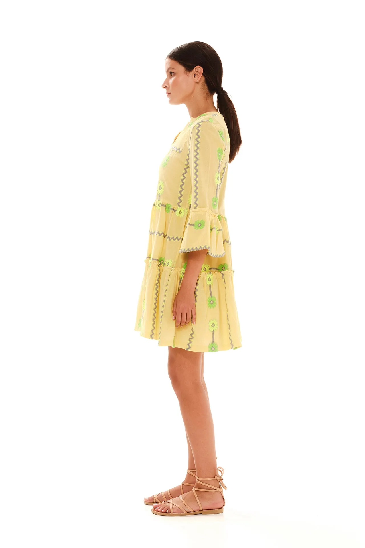 Cami Embroidered Cotton Dress Yellow