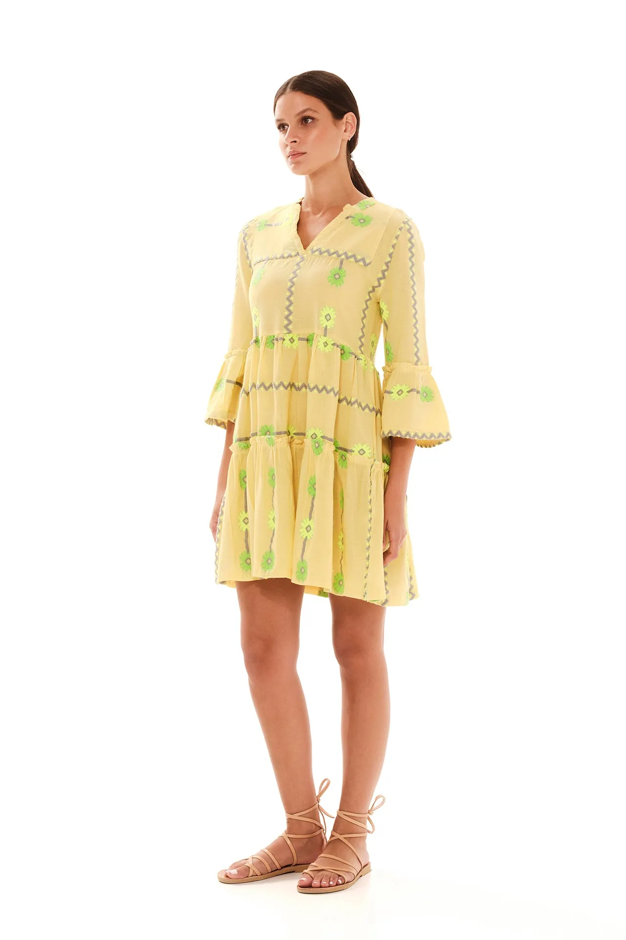 Cami Embroidered Cotton Dress Yellow