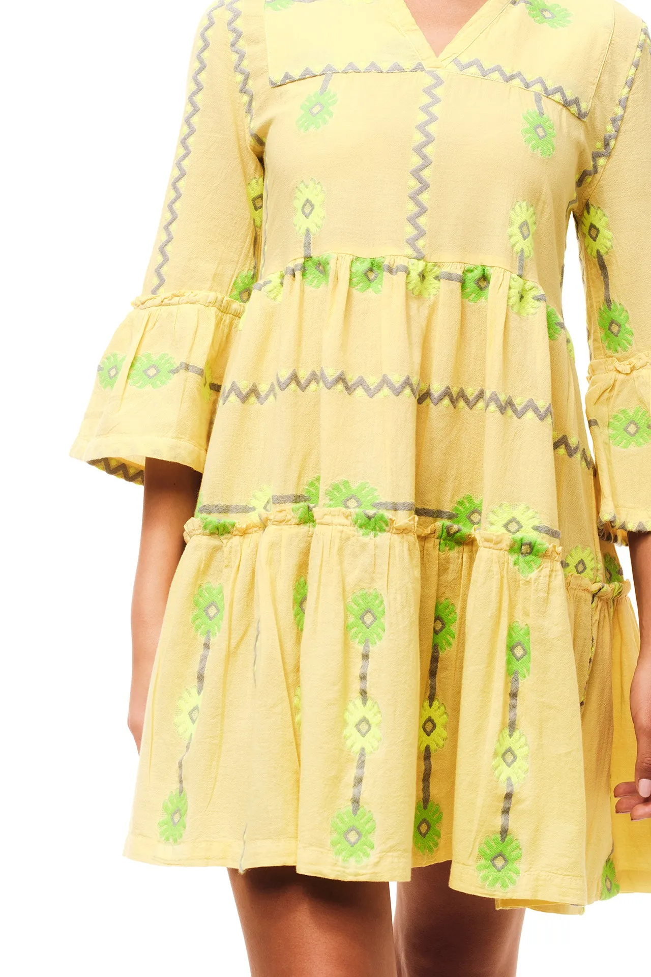 Cami Embroidered Cotton Dress Yellow