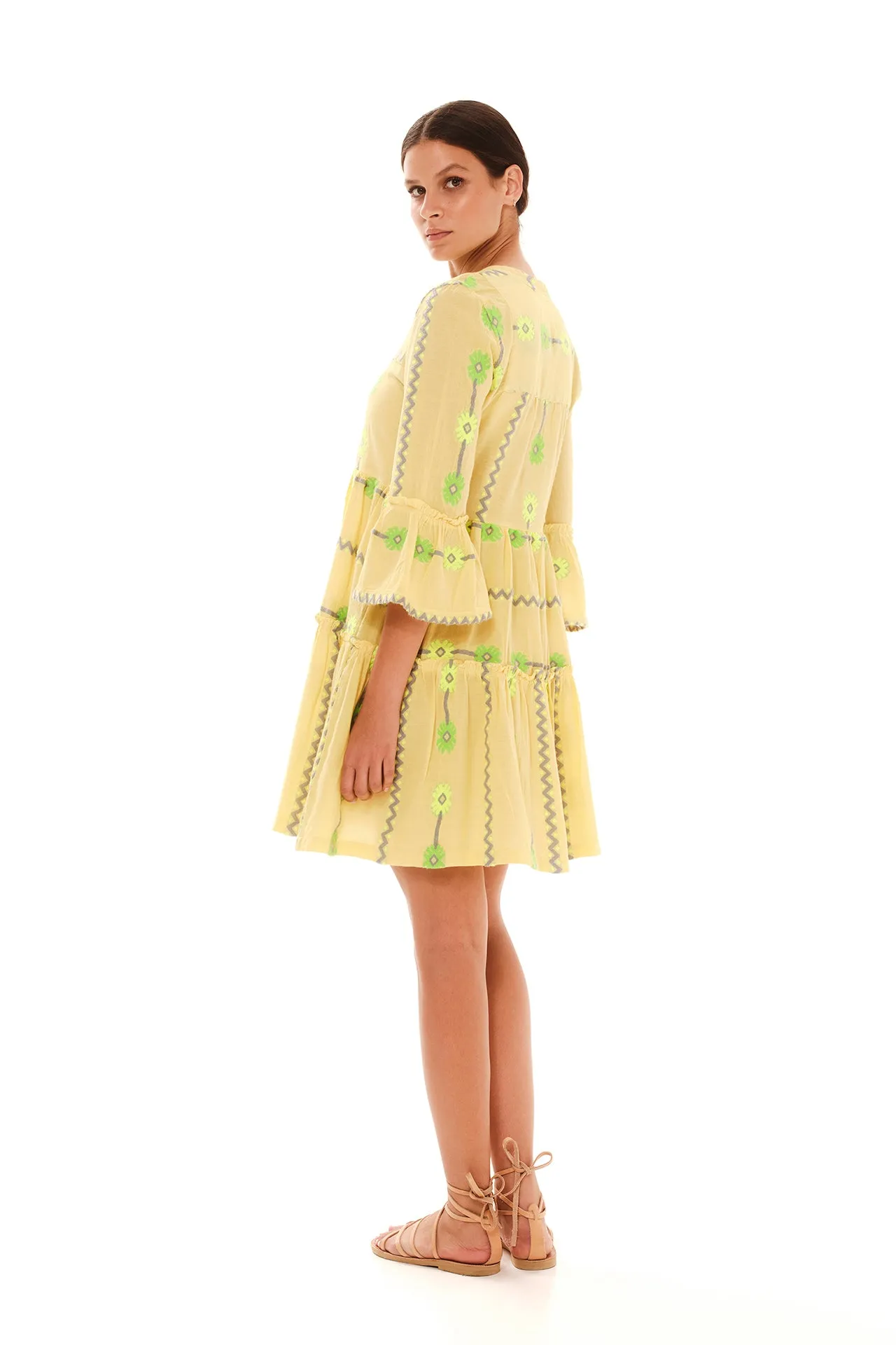 Cami Embroidered Cotton Dress Yellow