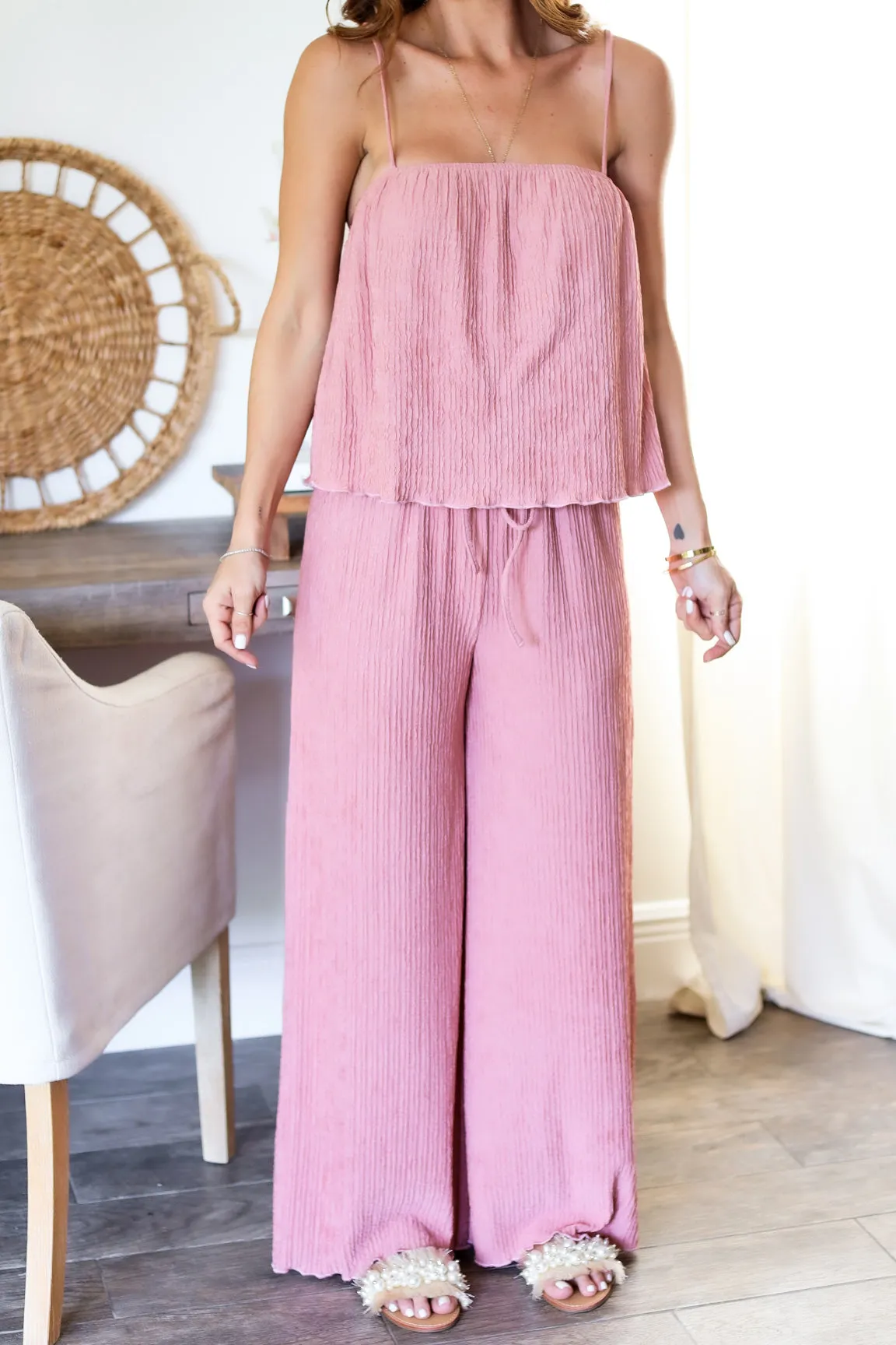 Cami Tank   Pant Set- Blush