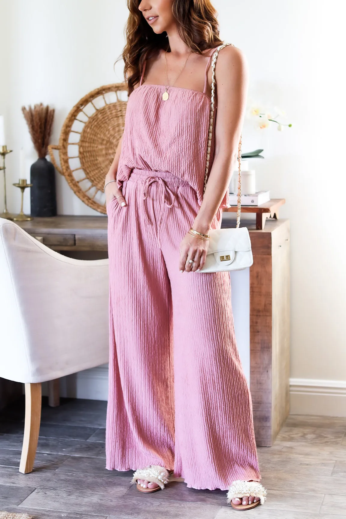 Cami Tank   Pant Set- Blush