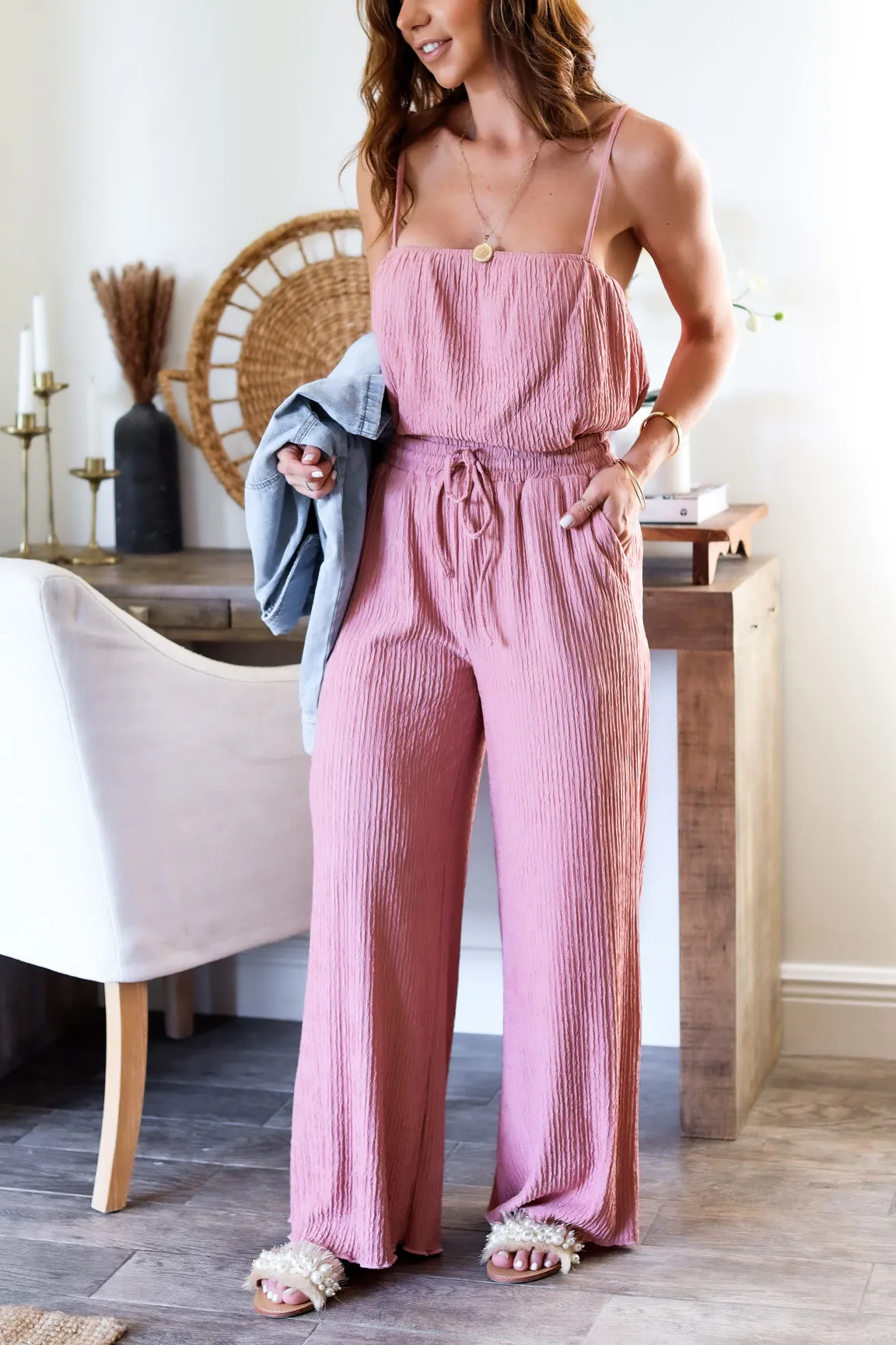 Cami Tank   Pant Set- Blush