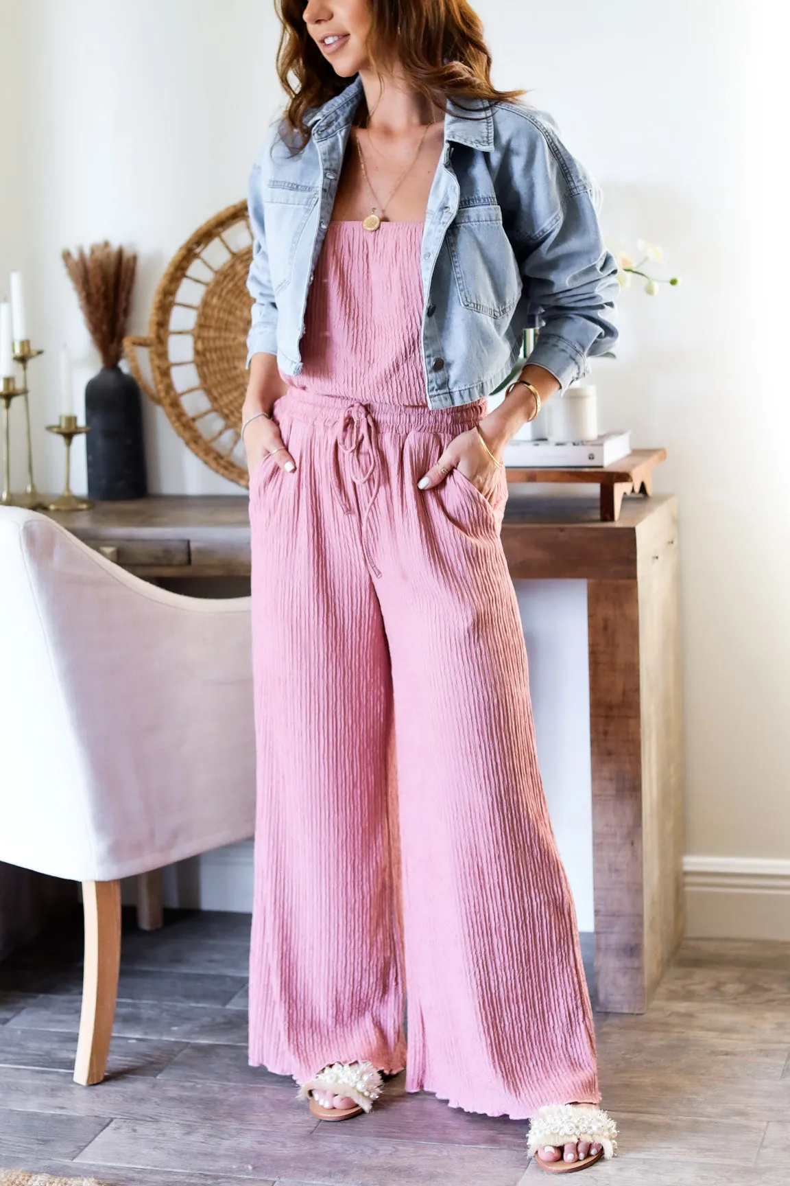 Cami Tank   Pant Set- Blush