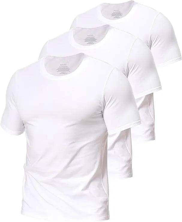 Comfneat Men's 3-Pack Stretchy Undershirts Crew Neck Long Back Hem T-Shirts