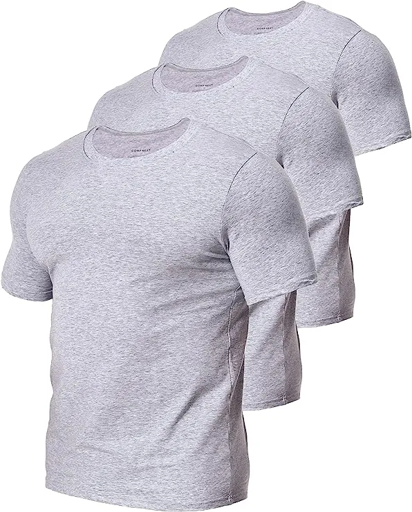 Comfneat Men's 3-Pack Stretchy Undershirts Crew Neck Long Back Hem T-Shirts