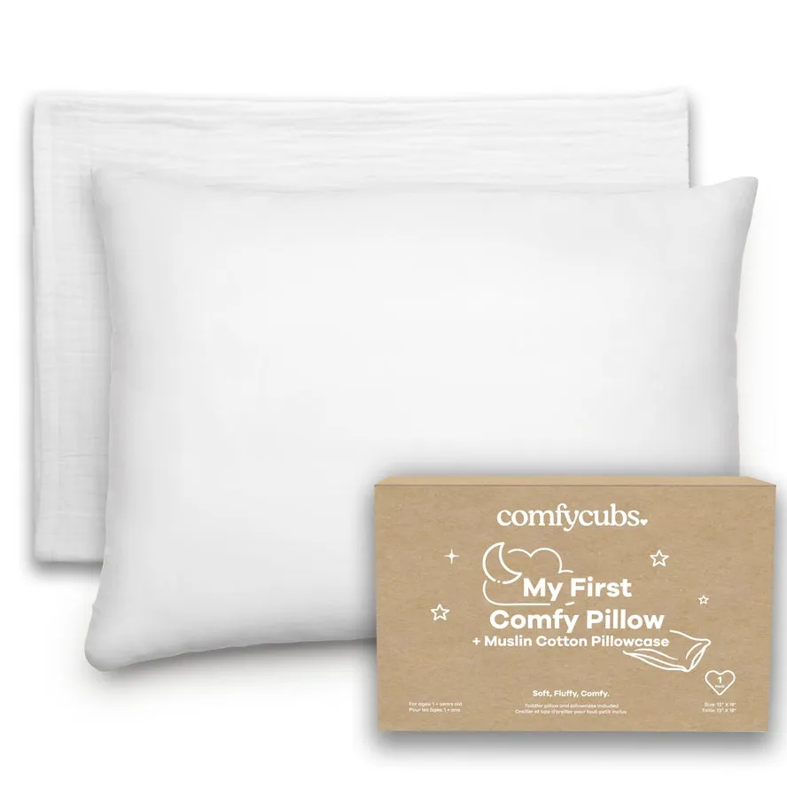 Comfy Cubs Toddler Pillow with Soft Muslin Cotton Pillowcase