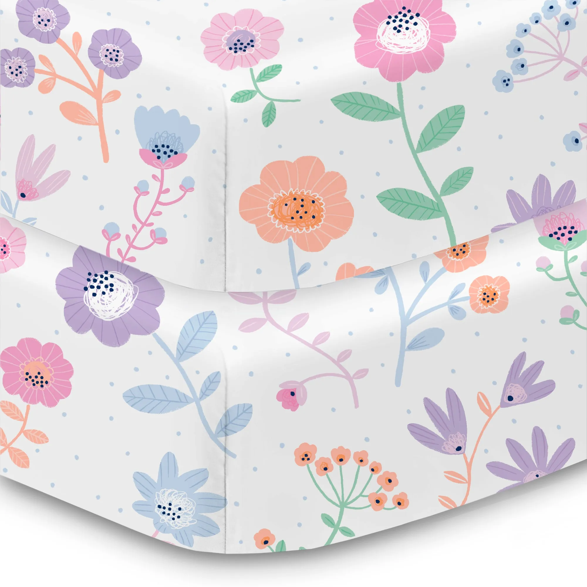 Cotton Percale Fitted Sheet, For 52" x 28"/132 x 71 cm Crib & Toddler Bed Mattress, Blooms (2-Pack)