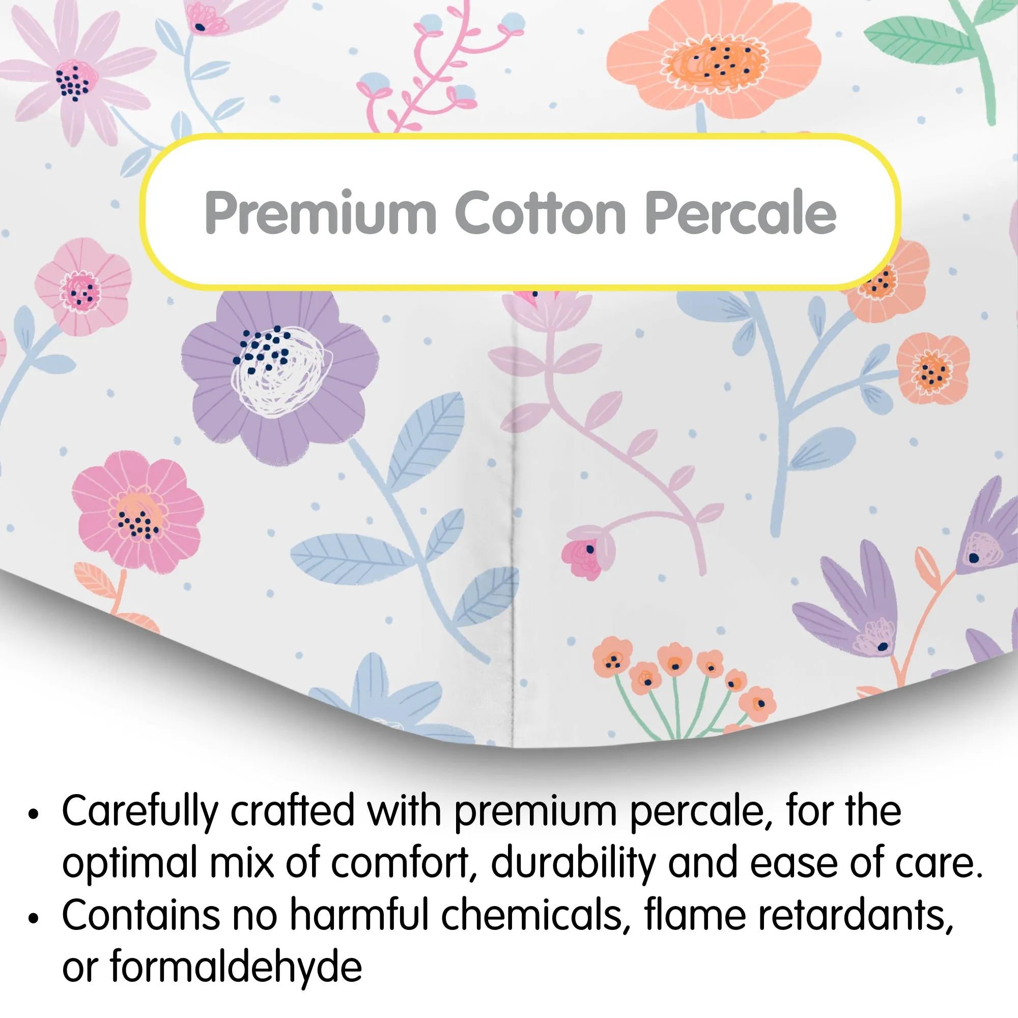 Cotton Percale Fitted Sheet, For 52" x 28"/132 x 71 cm Crib & Toddler Bed Mattress, Blooms (2-Pack)