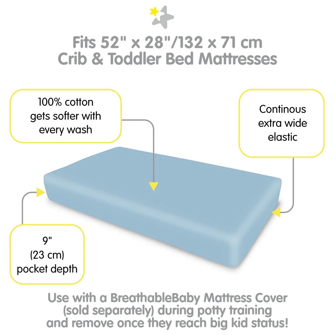 Cotton Percale Fitted Sheet, For 52" x 28"/132 x 71 cm Crib & Toddler Bed Mattress, Blue (2-Pack)