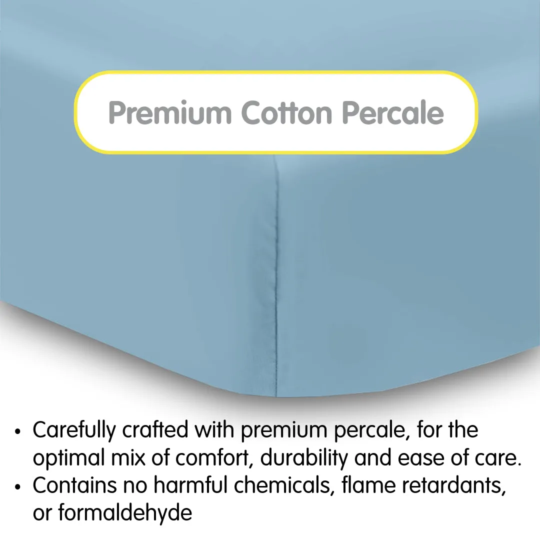 Cotton Percale Fitted Sheet, For 52" x 28"/132 x 71 cm Crib & Toddler Bed Mattress, Blue (2-Pack)