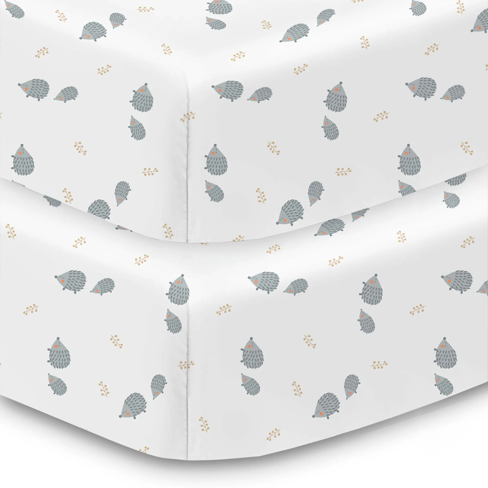 Cotton Percale Fitted Sheet, For 52" x 28"/132 x 71 cm Crib & Toddler Bed Mattress, Hedgehogs (2-Pack)