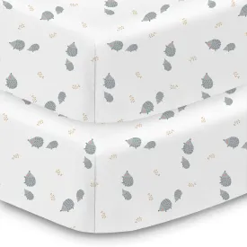 Cotton Percale Fitted Sheet, For 52" x 28"/132 x 71 cm Crib & Toddler Bed Mattress, Hedgehogs (2-Pack)