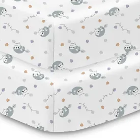 Cotton Percale Fitted Sheet, For 52" x 28"/132 x 71 cm Crib & Toddler Bed Mattress, Sloths (2-Pack)