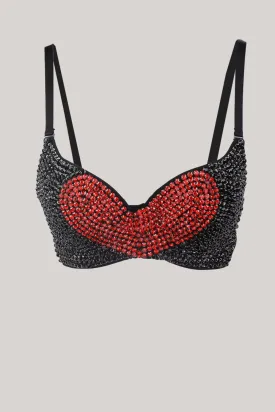 Elegant Black Crop Top with Red Heart