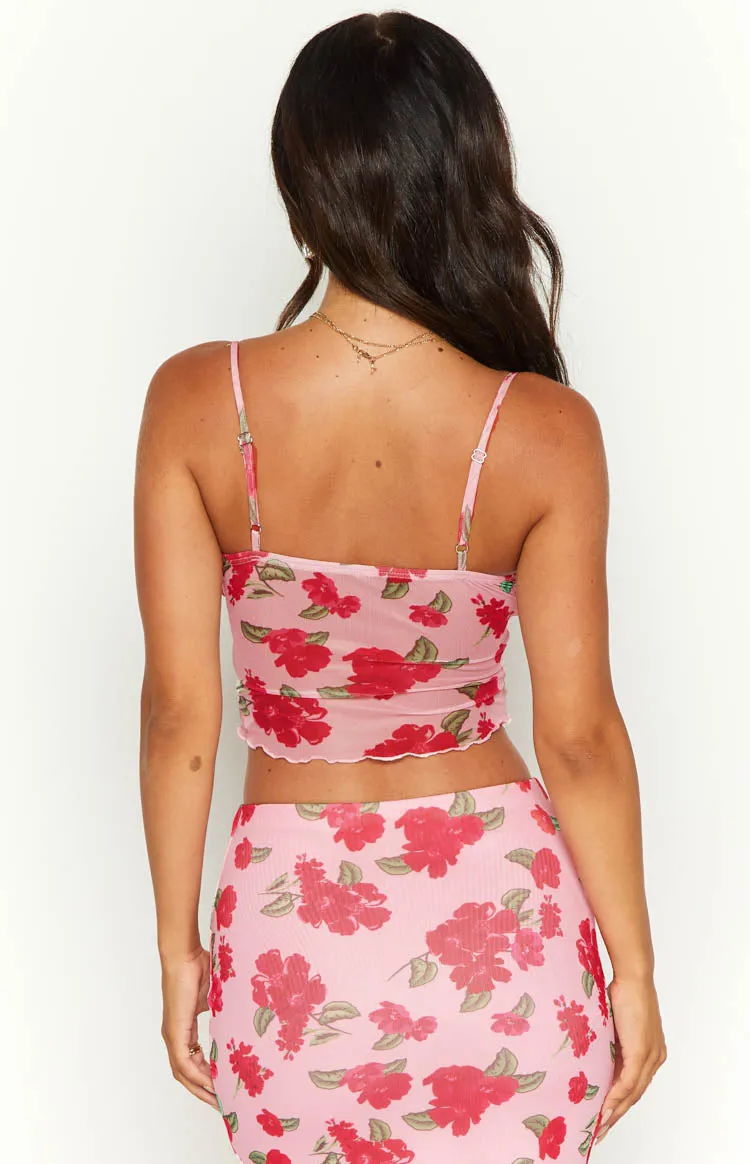 Emz Pink Floral Mesh Cami