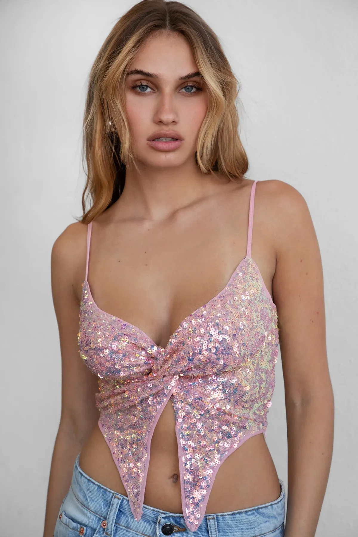 Fleurty Sequin Cami Top Pink