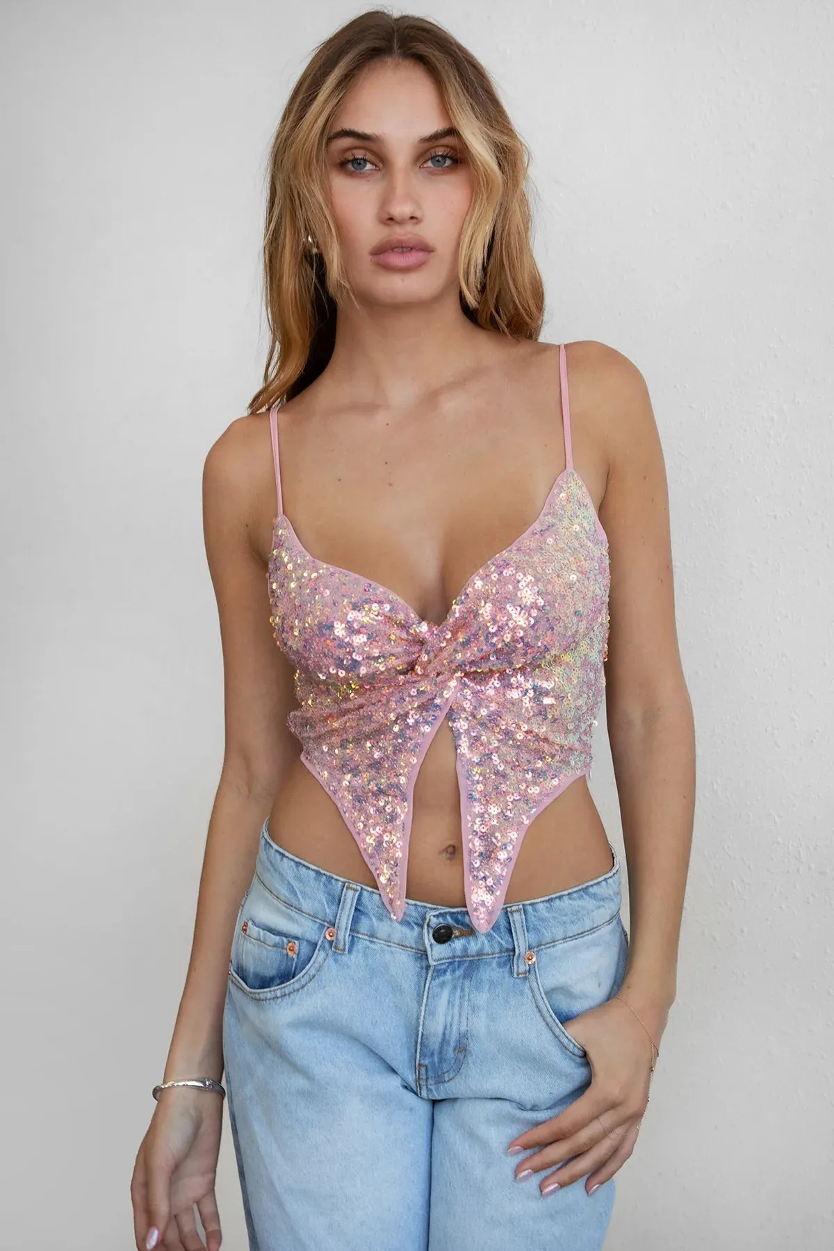 Fleurty Sequin Cami Top Pink