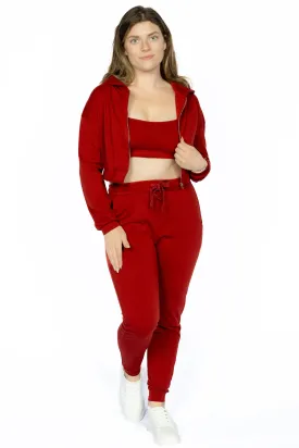 French Terry Cropped Cami with Zip-up Jacket and Joggers Set