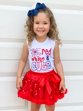 Girls 4th of July Themed Graphic Tank And Bow Sequin Skirt Set