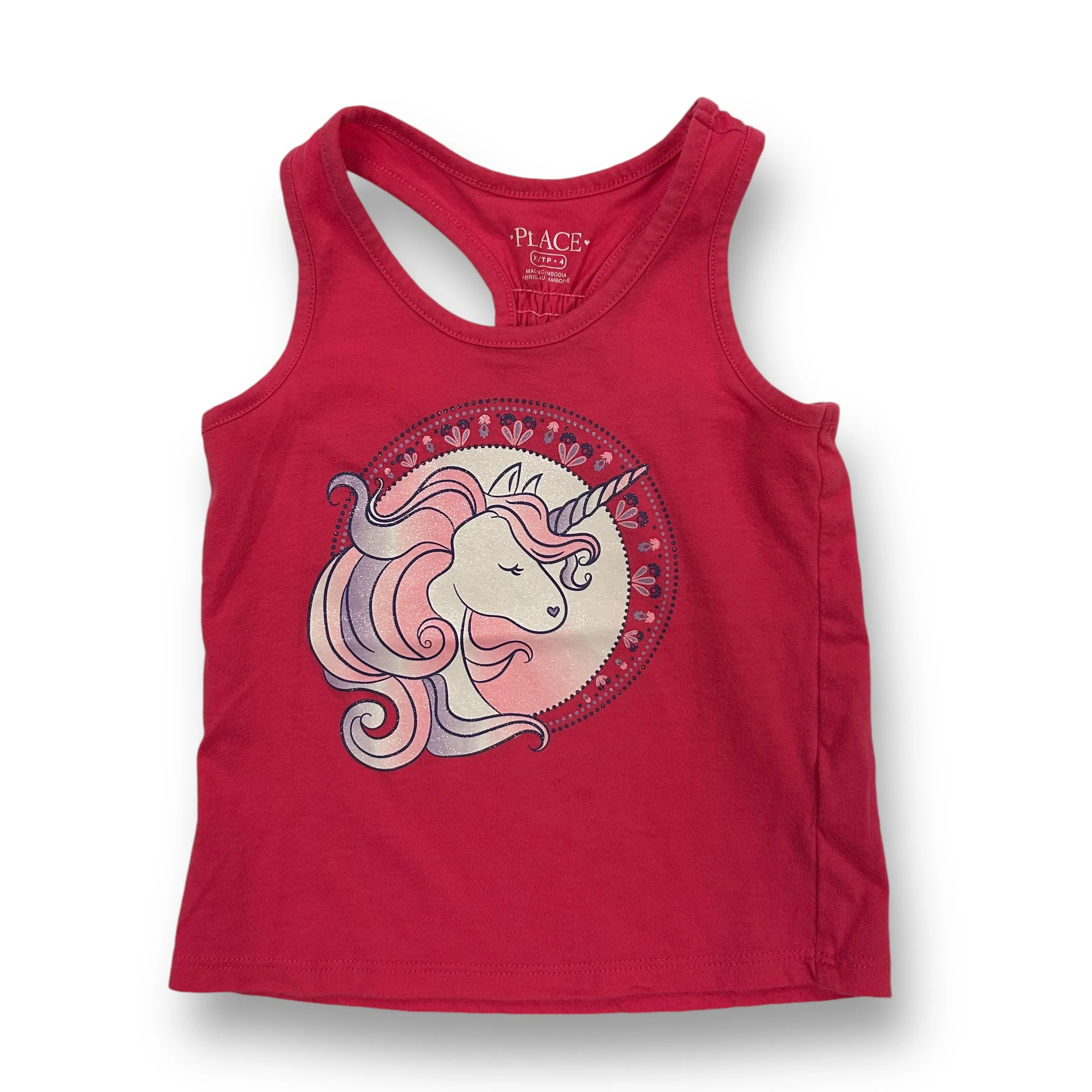 Girls Children's Place Size 4 XS Pink Unicorn Tank Top