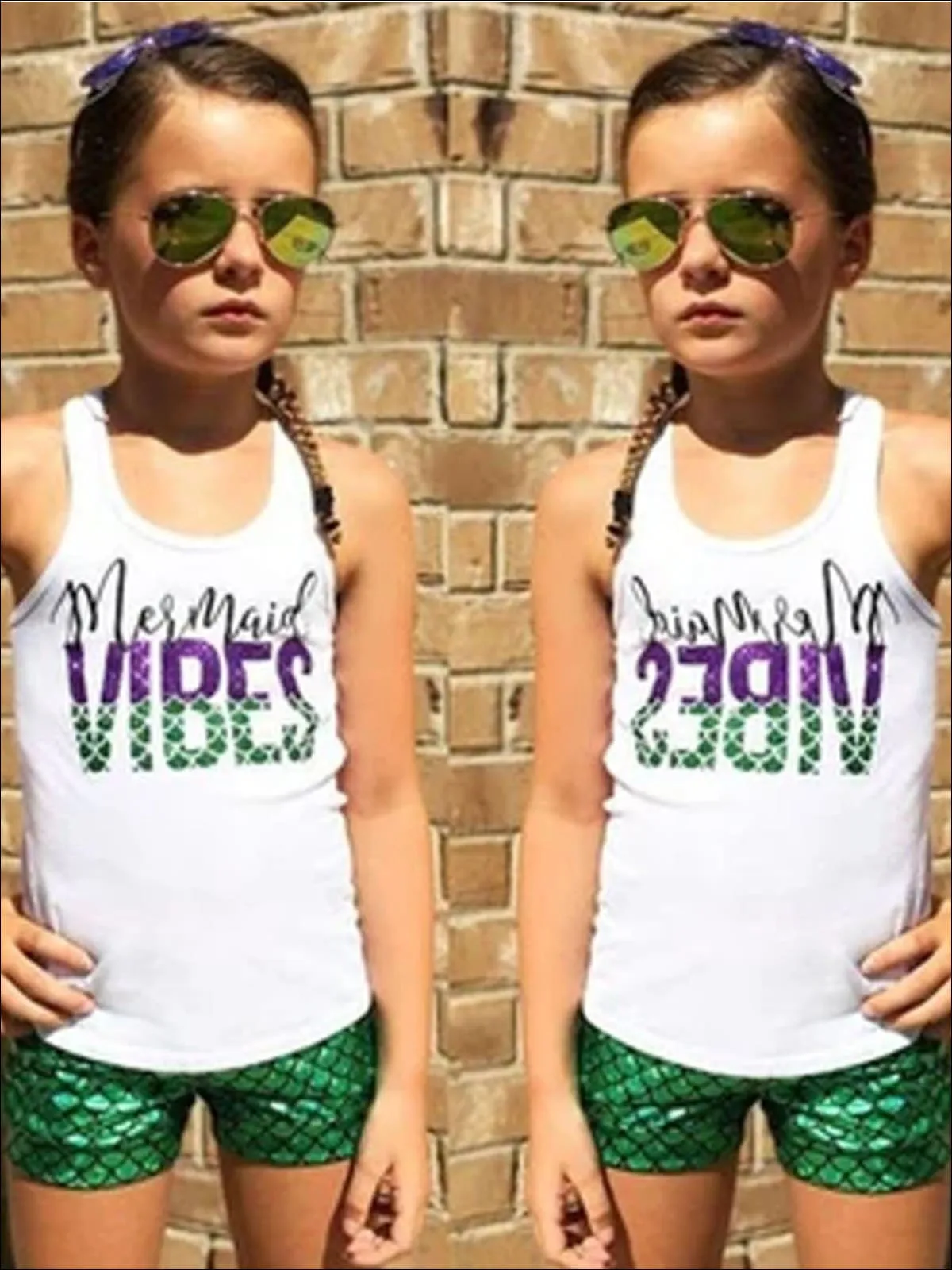 Girls Mermaid Vibes Tank Top And Short Set