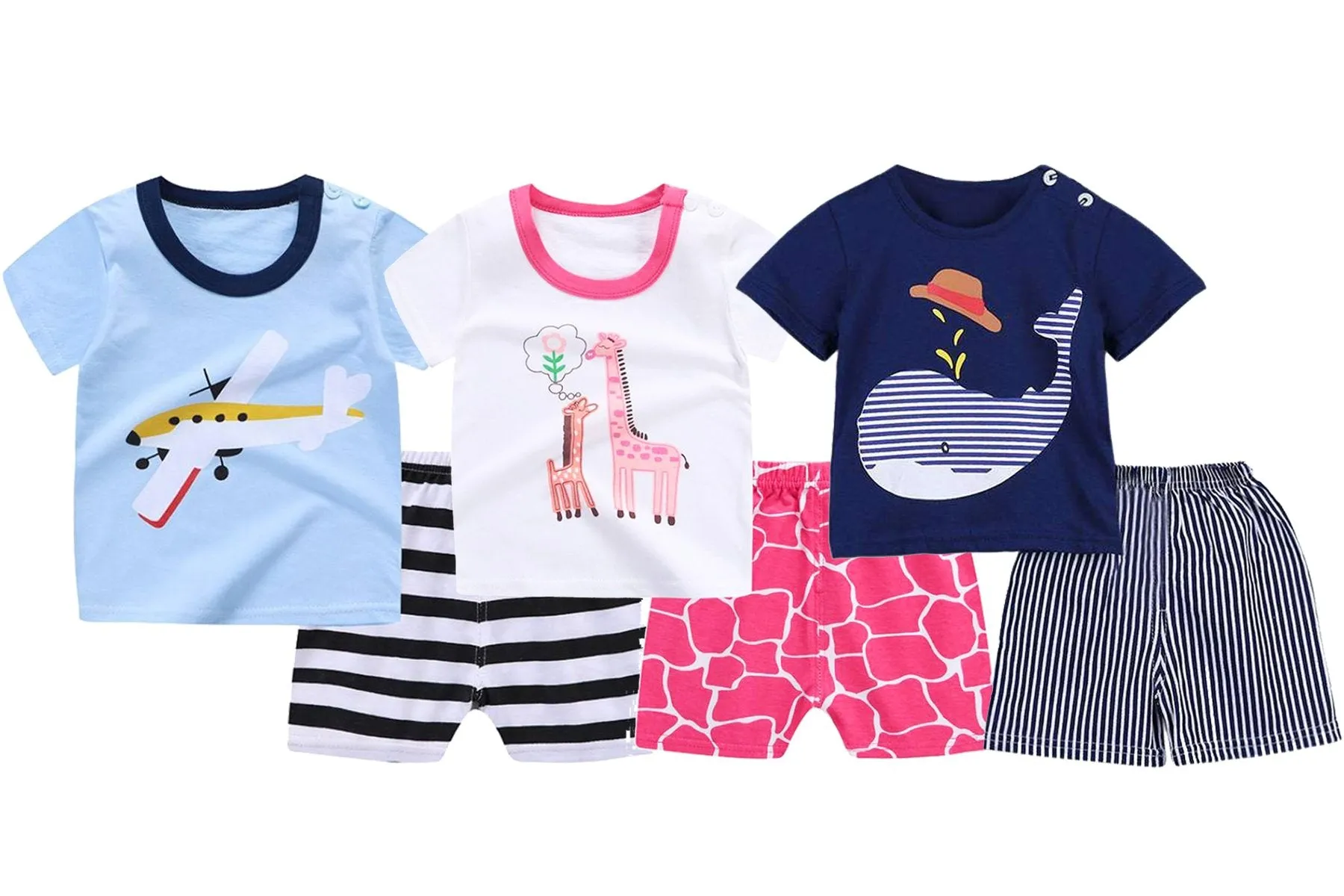 Gypsy the Giraffe, Little Pilot and Little Blue Whale Baby and Toddler Shorts Set of 3