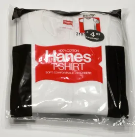 Hanes "Vintage" Classic Boy's Crew Neck Undershirt/White- 3 Pack