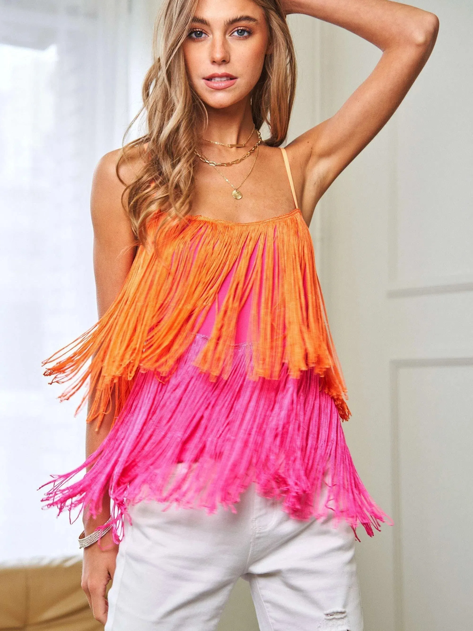 I am the Light in my Life Fringe Overlay Cami Top