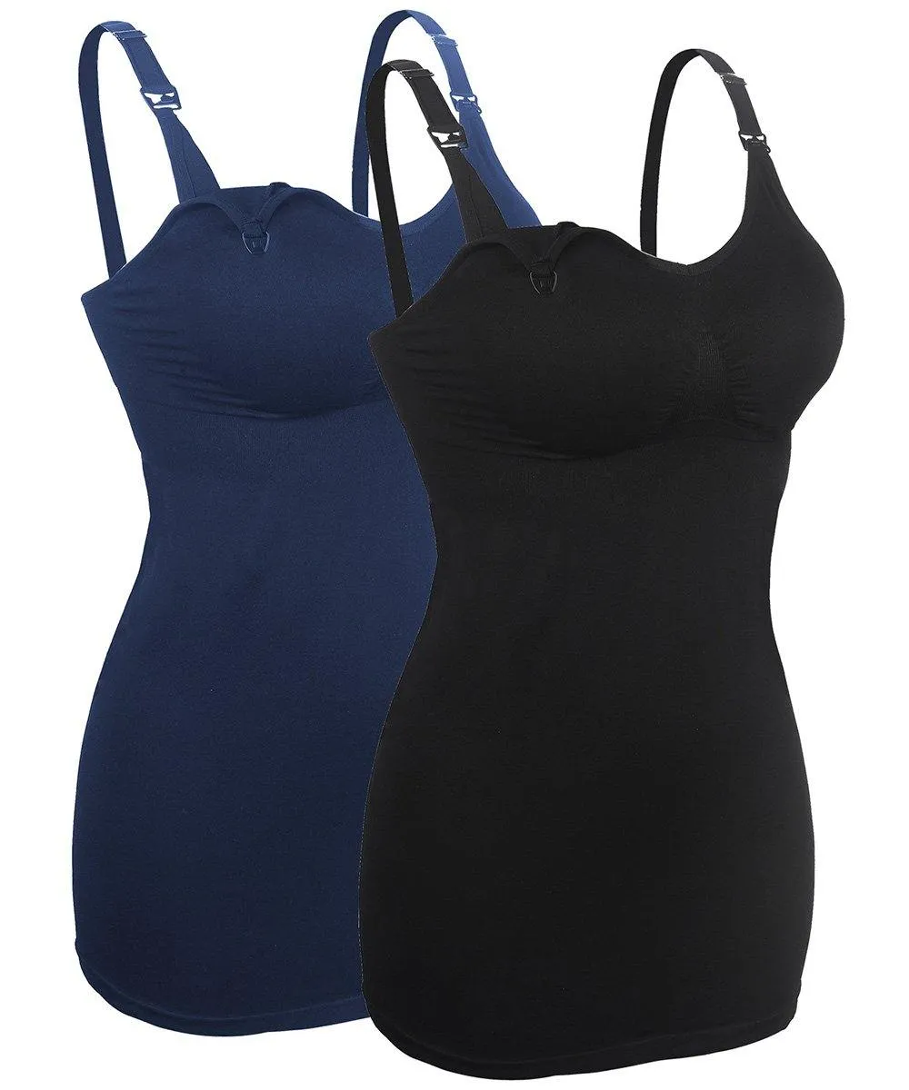 iLoveSIA 2PACK Womens Seamless Maternity Cami Tank Top Build-in Nursing Bra