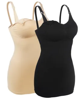 iLoveSIA 2PACK Womens Seamless Maternity Cami Tank Top Build-in Nursing Bra