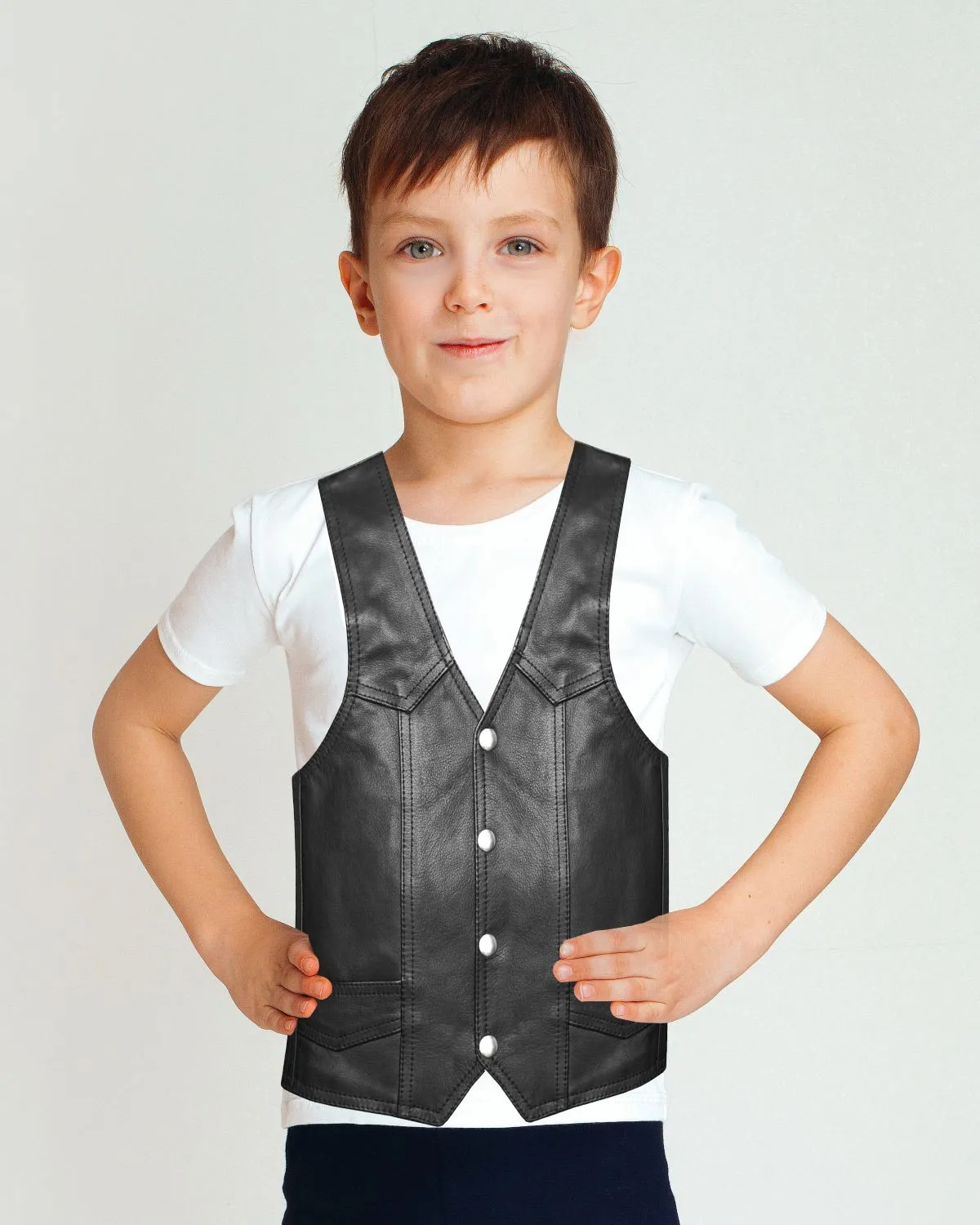 Kids Regular Plain Vest Genuine Leather