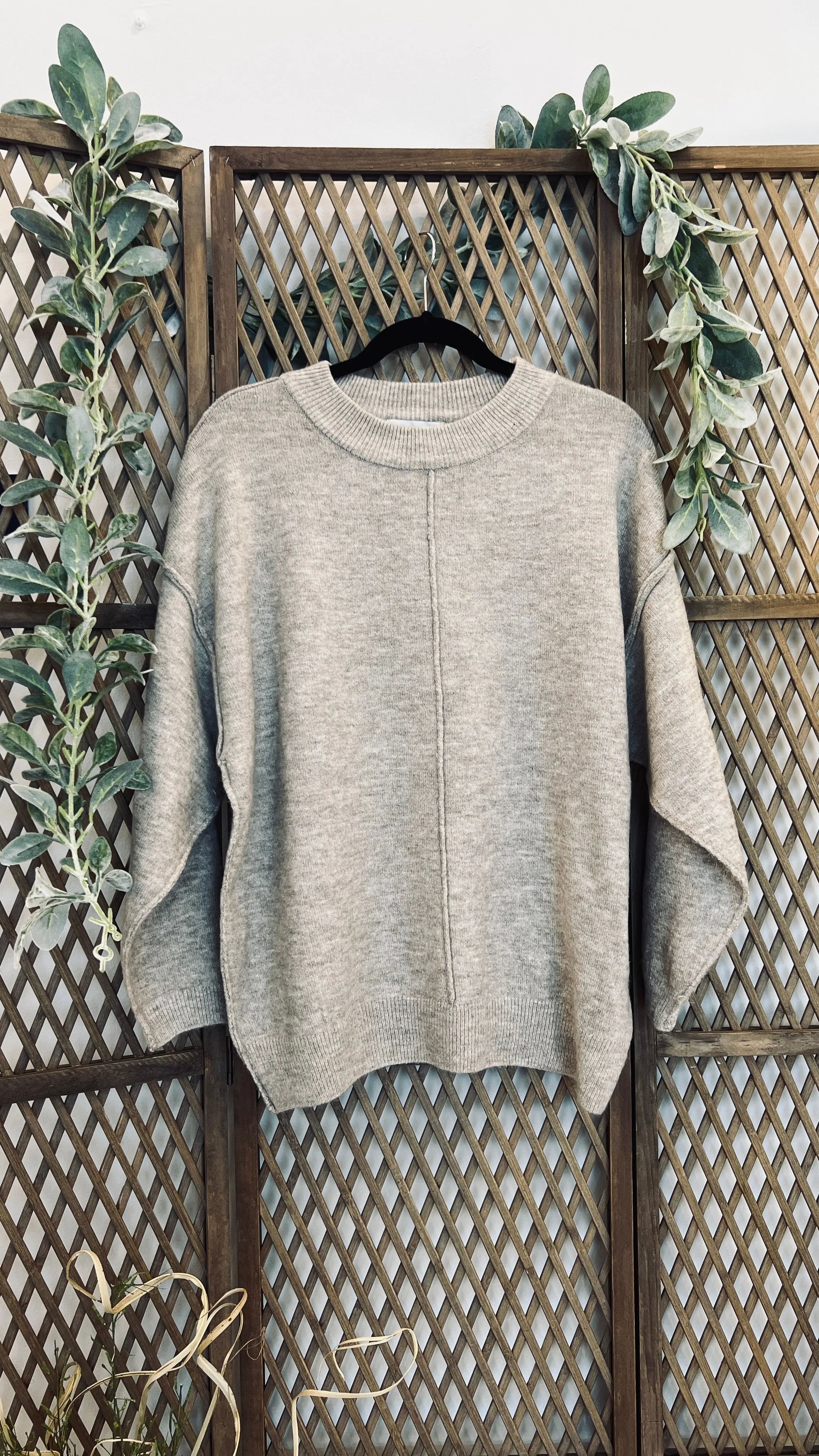 Melange Front Seam Round Neck Sweater: Mocha