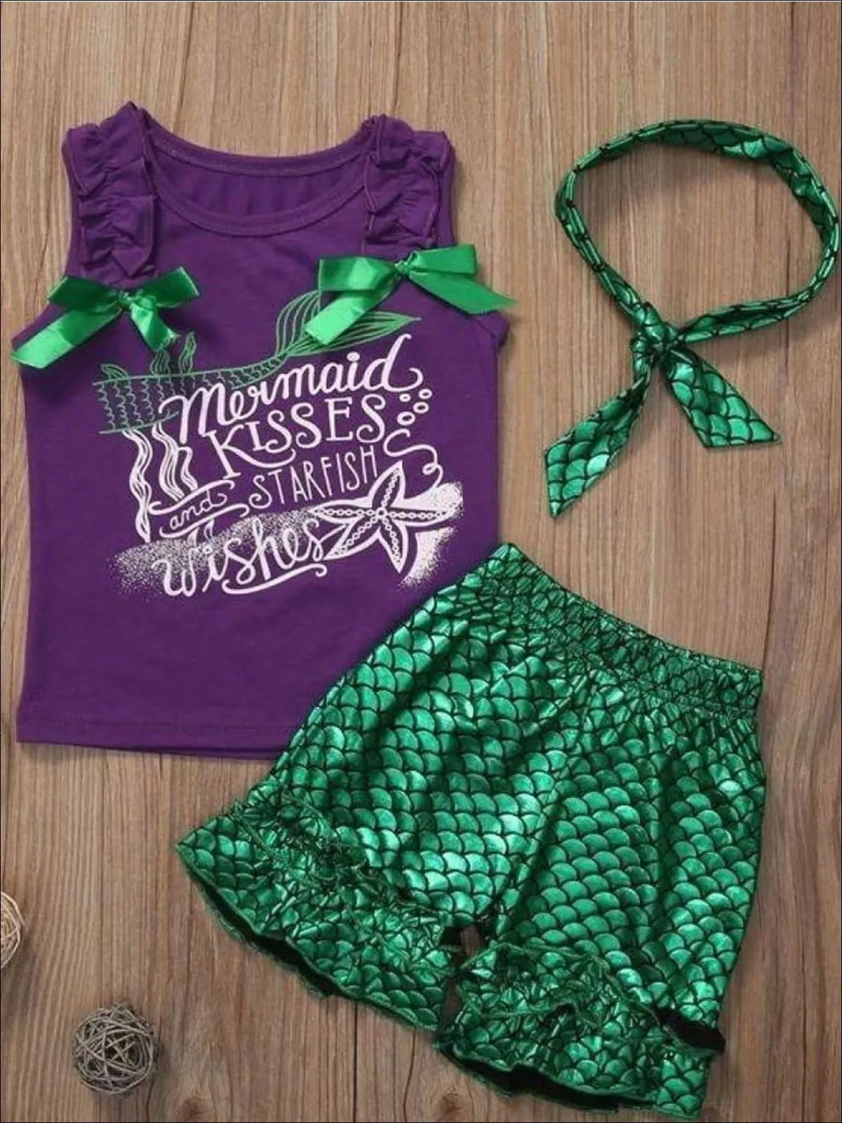 Mermaid Kisses Metallic Scale Ruffled Shorts Set