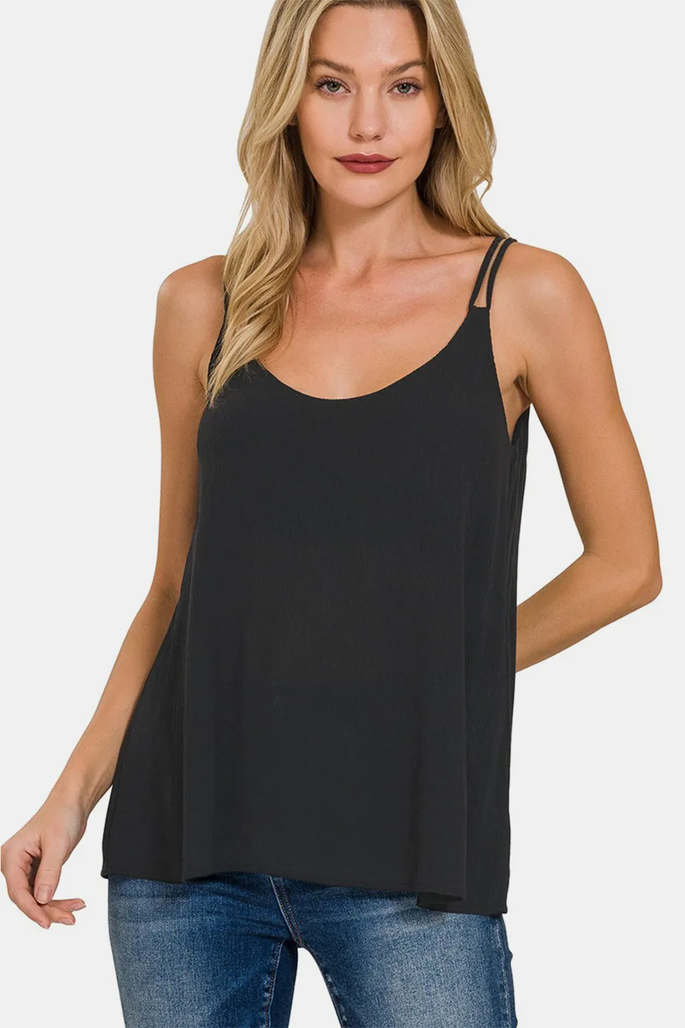 Norah - Woven Double Spaghetti Strap V-Neck Cami - Black - Exclusively Online